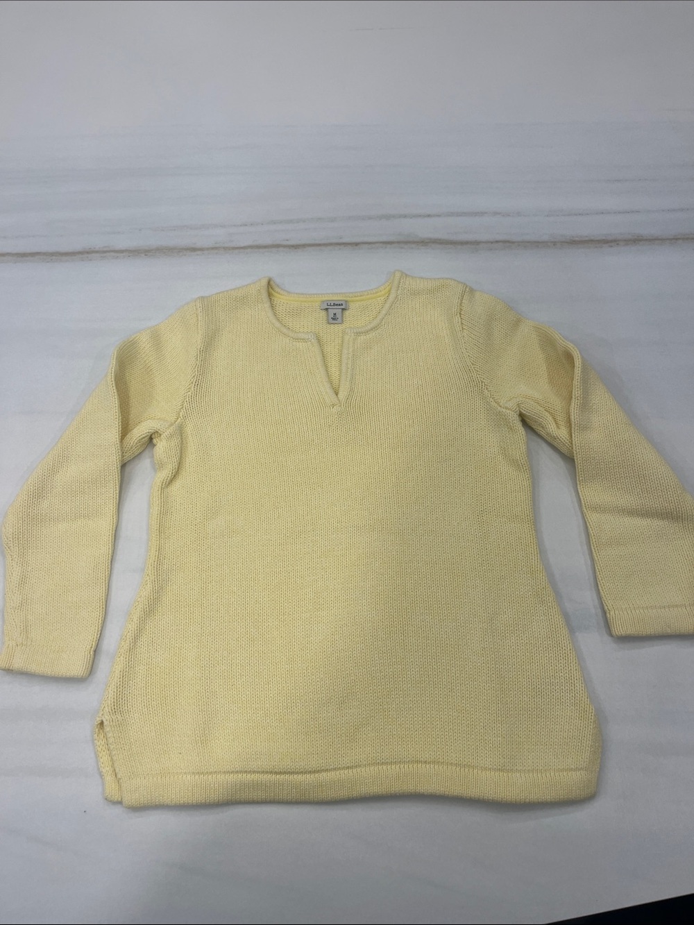 L.L. Bean Light Yellow Split-Neck Knit Sweater